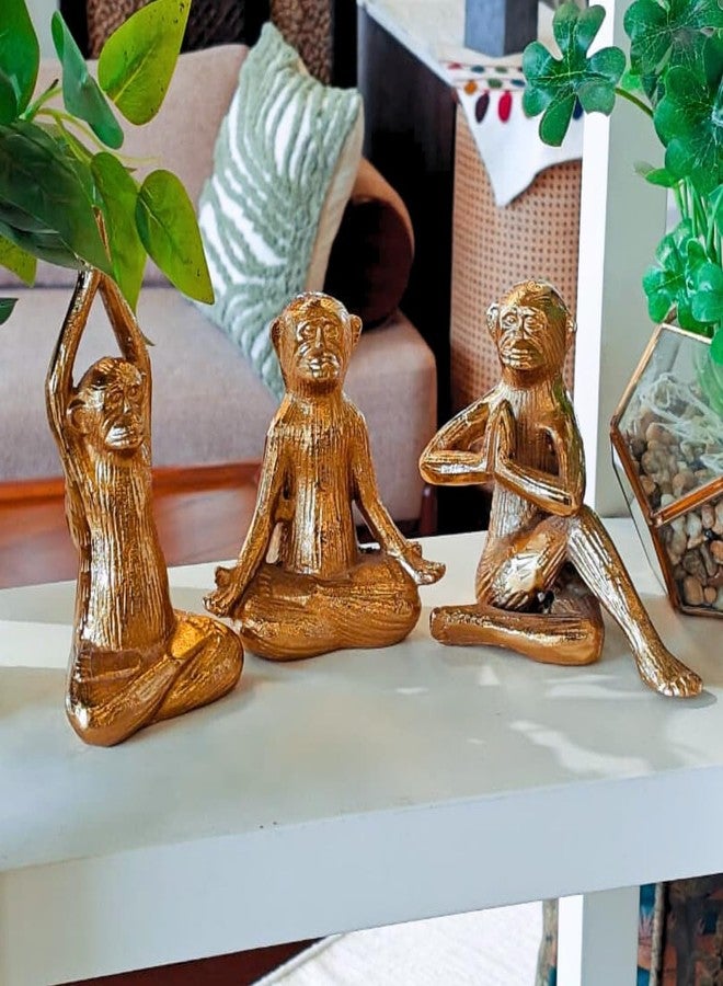 The Artage Metal Monkey Yoga Pose Showpiece| Decorative Figurines for Home Shelf or Office| Tabletop Decor Modern Art for Console, Cabinet Balcony Decoration| Gift for Yoga Lover's (Set of 3) (Gold) - Image 1
